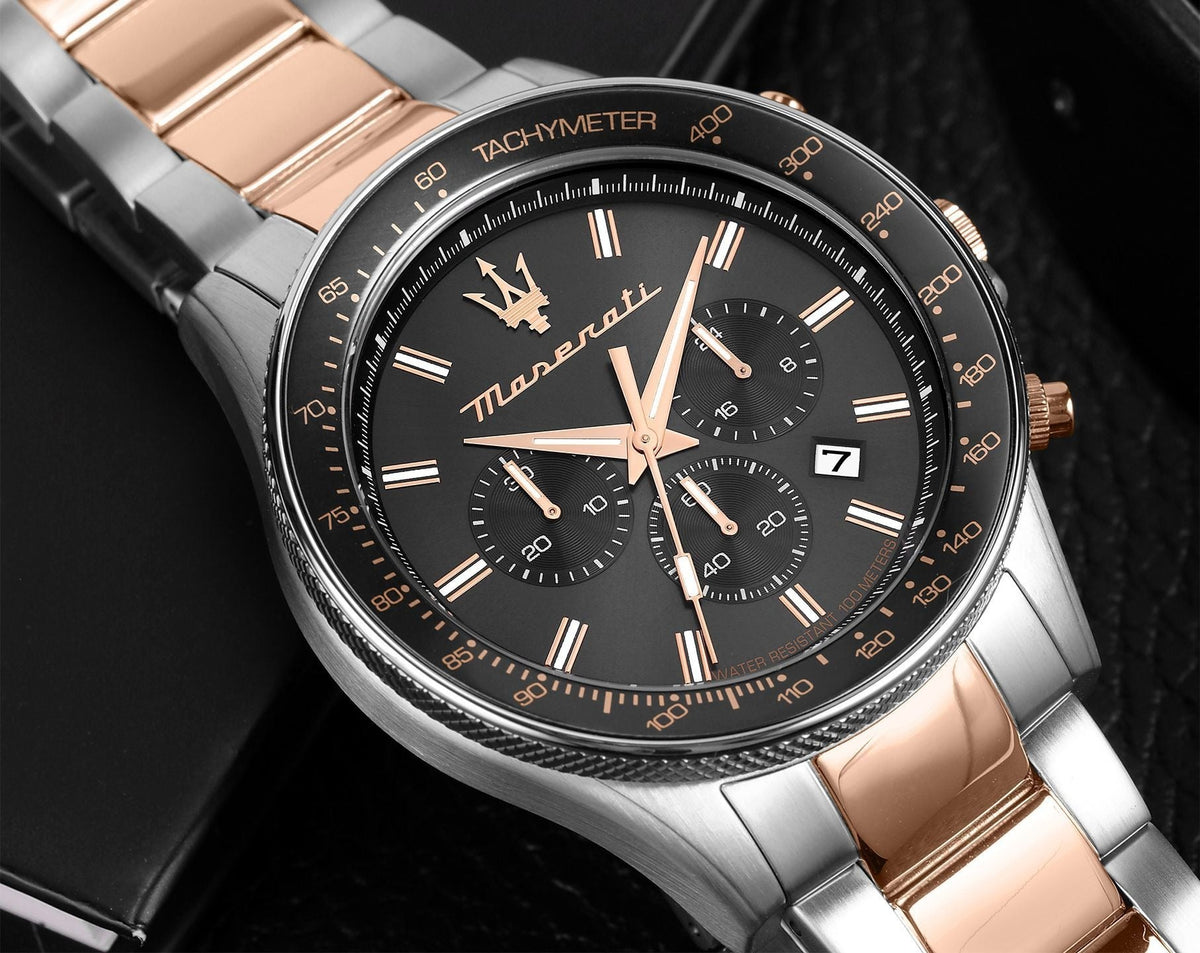 Maserati SFIDA Chronograph Grey Dial Two Tone Steel Strap Watch for Men - R8873640021