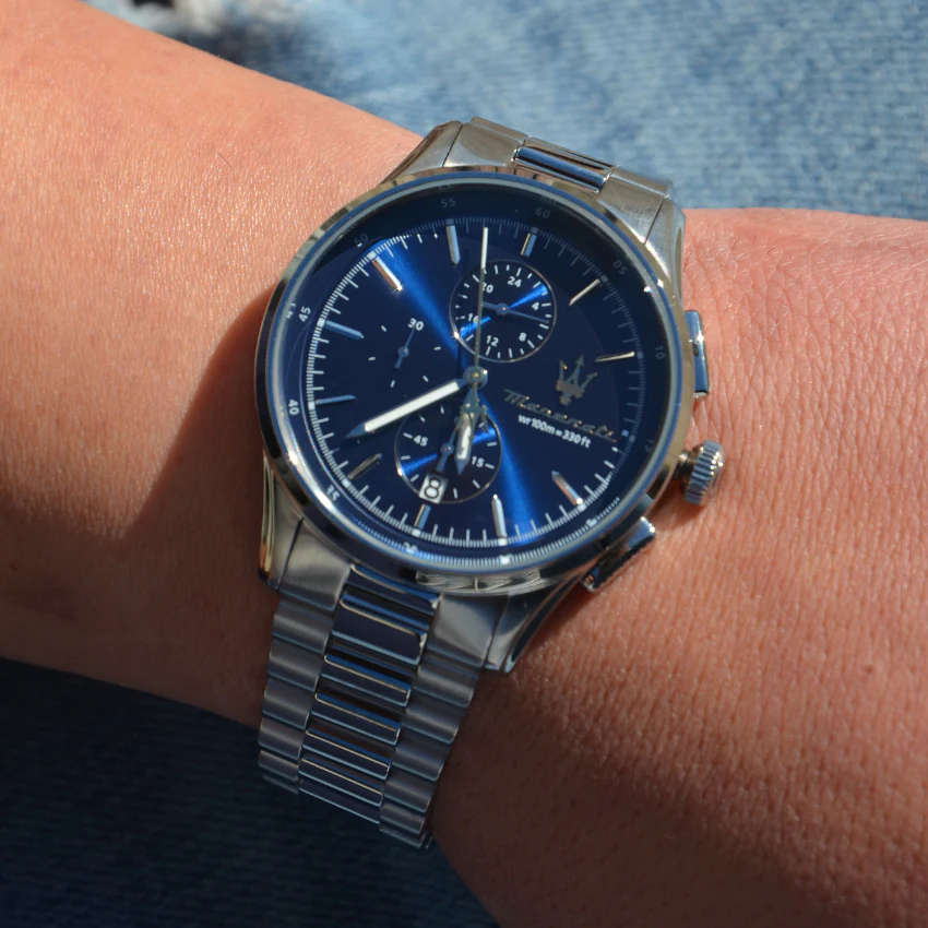 Maserati Sorpasso Chronograph Blue Dial Silver Steel Strap Watch for Men - R8873624004