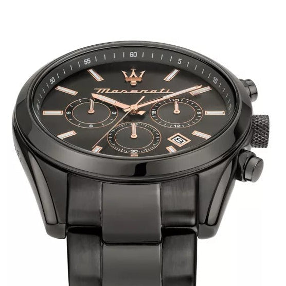 Maserati Attrazione Chronograph Black Dial Black Steel Strap Watch for Men - R8853151001