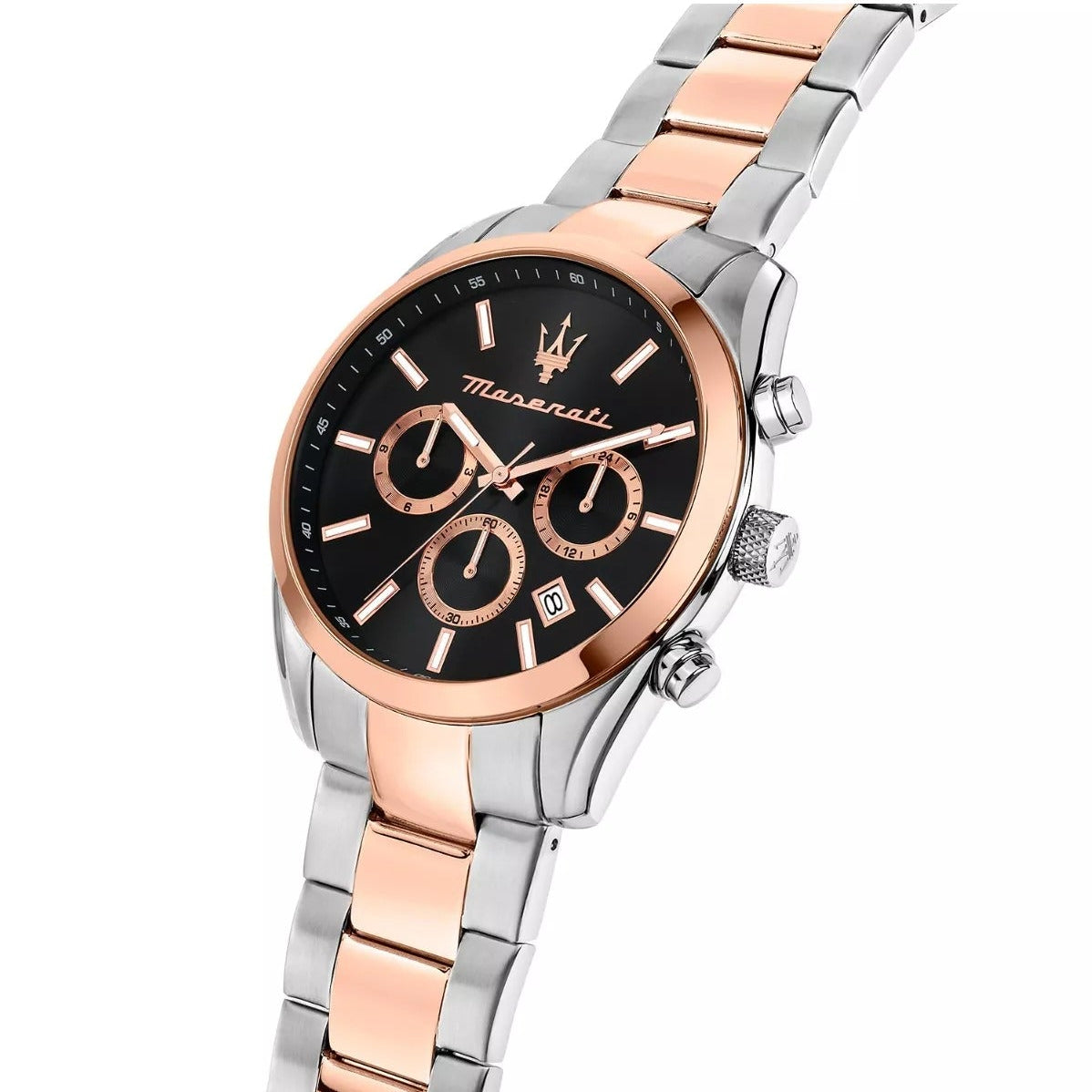 Maserati Attrazione Chronograph Black Dial Two Tone Steel Strap Watch for Men - R8853151002