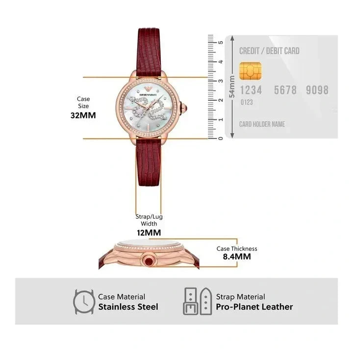 Emporio Armani Mia Mother of Pearl Dial Red Leather Strap Watch for Women - AR11646