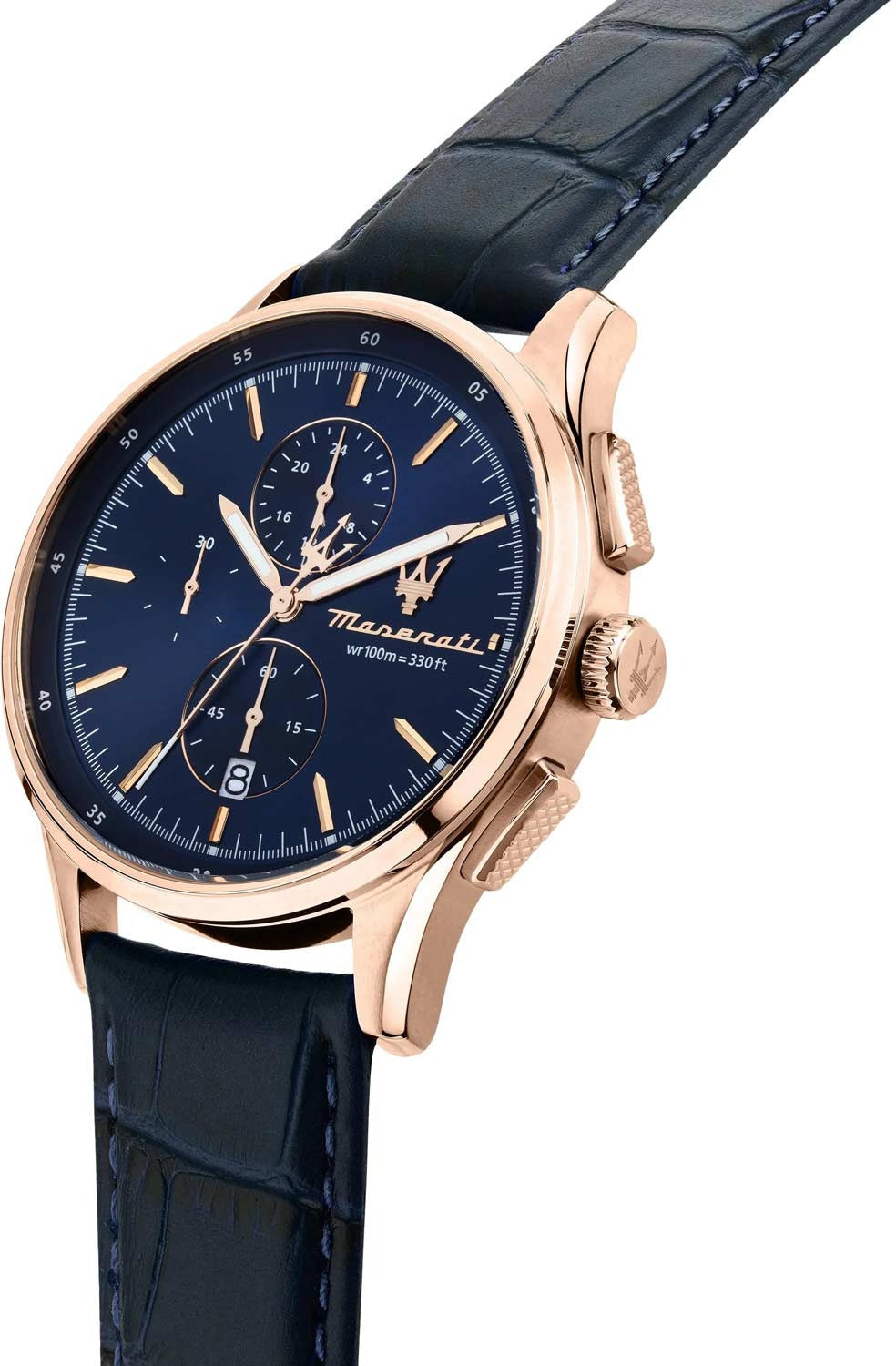 Maserati Sorpasso Chronograph Blue Dial Blue Leather Strap Watch for Men - R8871624009