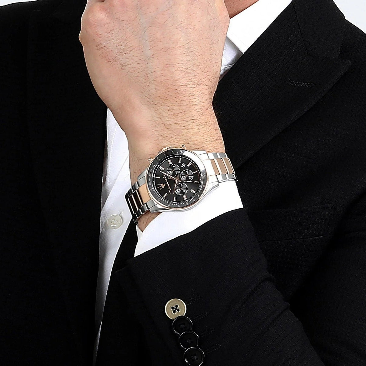 Maserati SFIDA Chronograph Grey Dial Two Tone Steel Strap Watch for Men - R8873640021