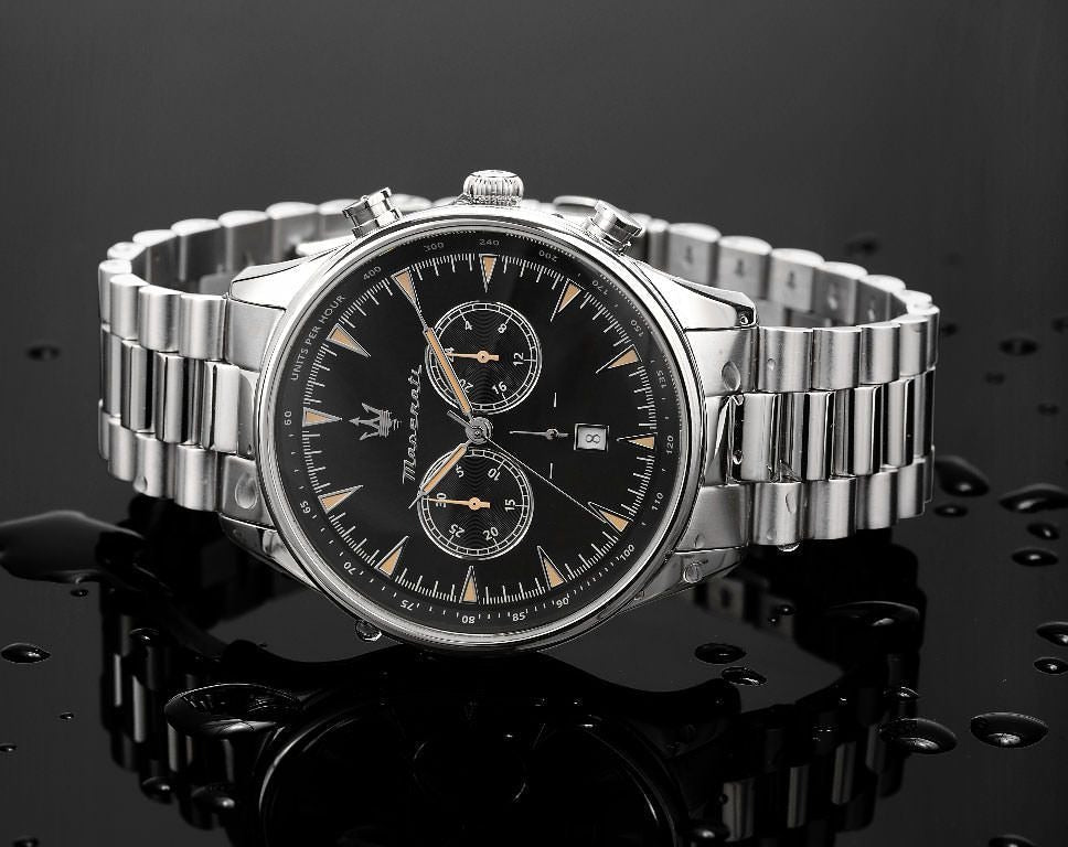 Maserati Tradizione Chronograph Black Dial Silver Steel Strap Watch for Men - R8873646004