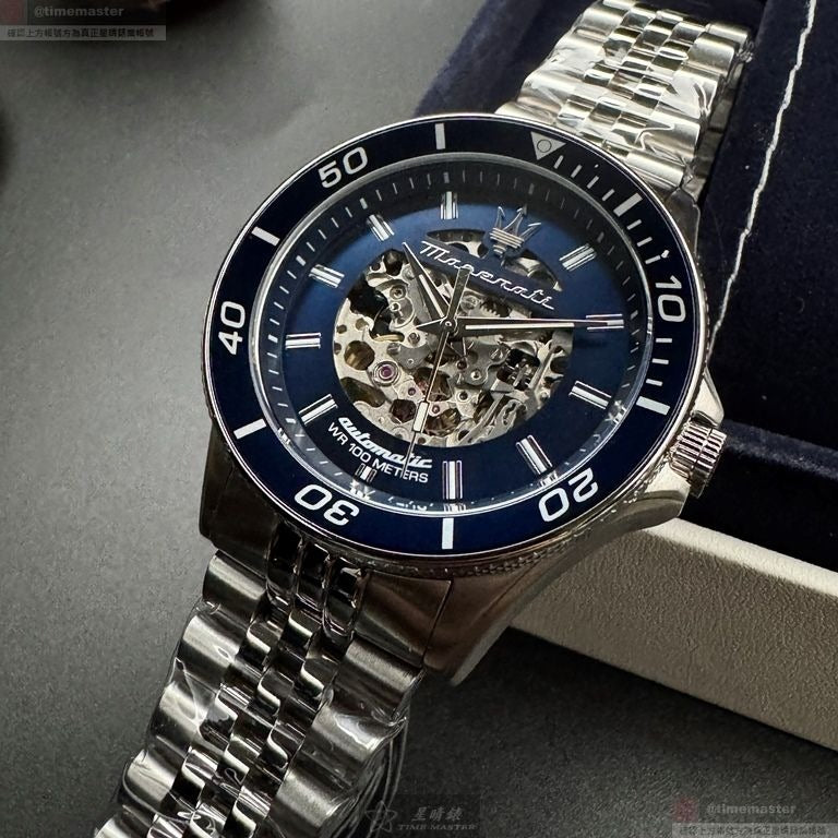 Maserati SFIDA Skeleton Automatic Blue Dial Silver Steel Strap Watch for Men - R8823140011