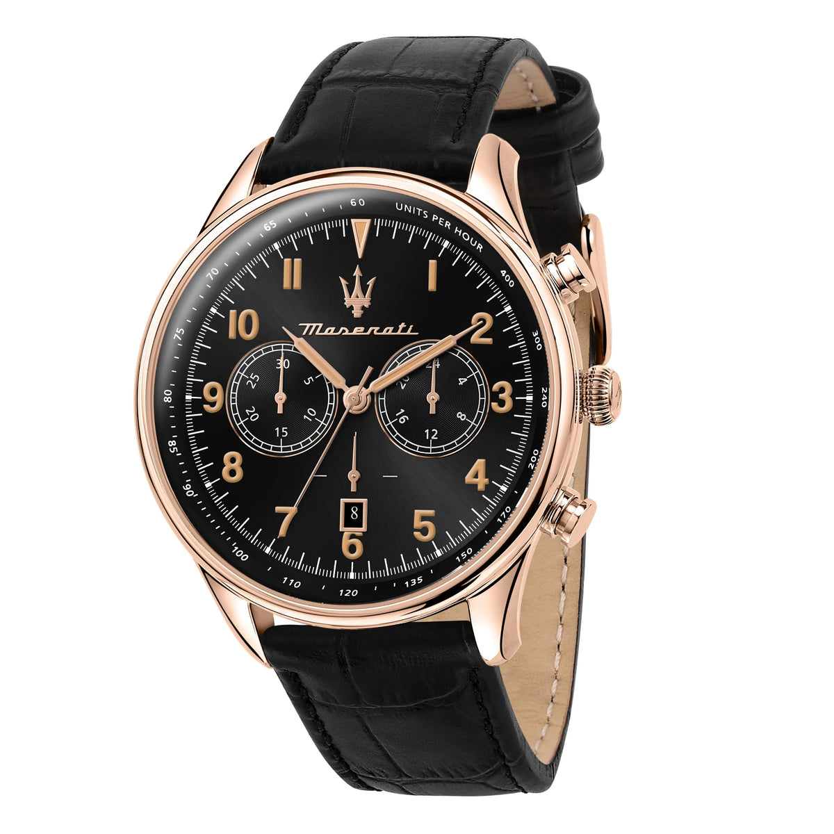 Maserati Tradizione Chronograph Black Dial Black Leather Strap Watch for Men - R8871646001