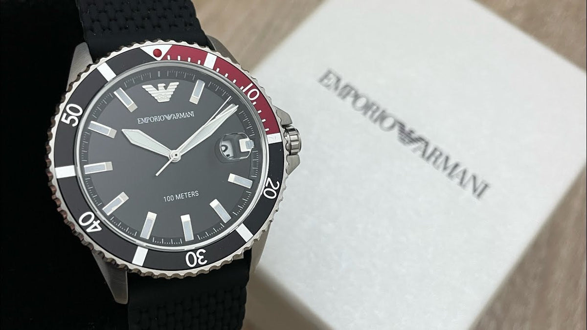 Emporio Armani Diver Black Dial Black Silicon Strap Watch for Men - AR11341