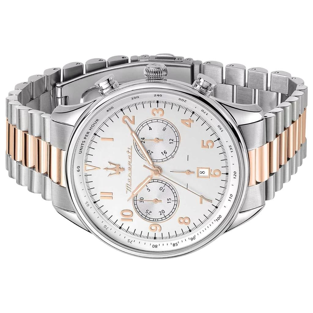Maserati Tradizione Chronograph White Dial Two Tone Steel Strap Watch for Men - R8873646002