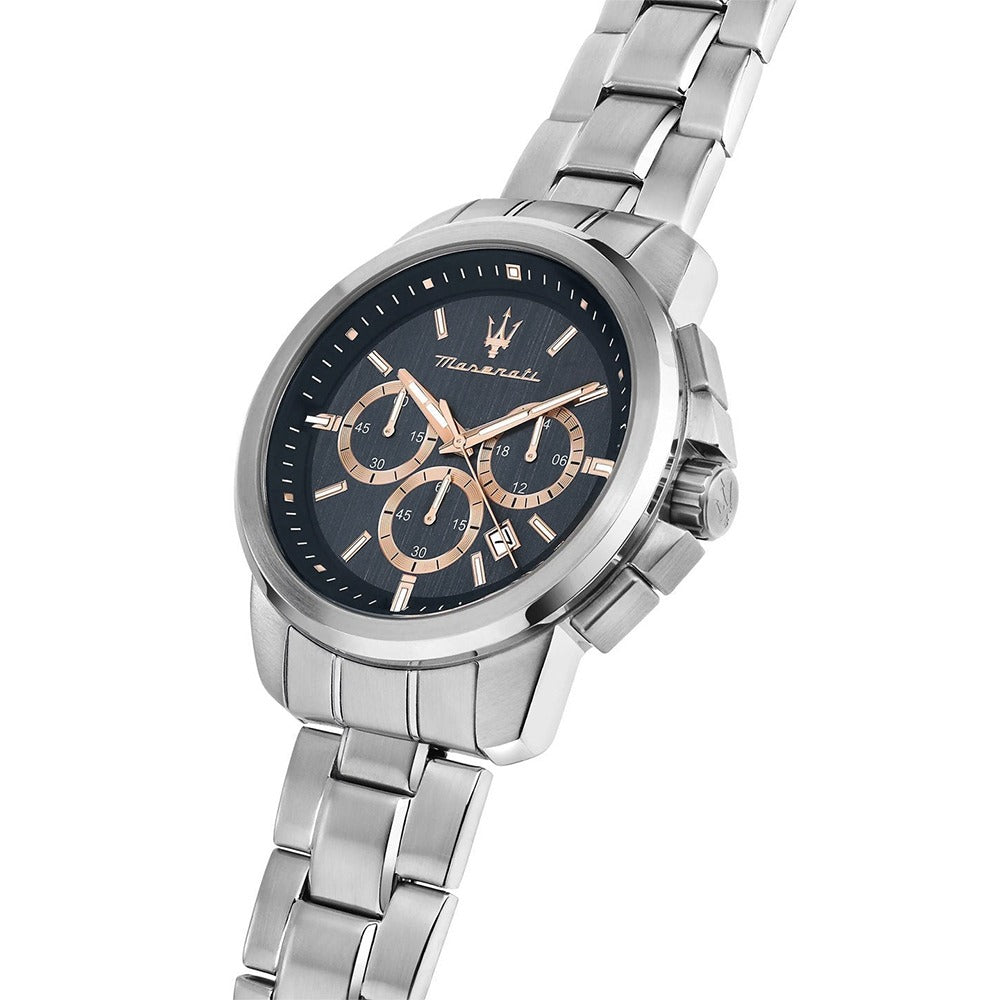 Maserati Successo Chronograph Blue Dial Silver Steel Strap Watch for Men - R8873621037