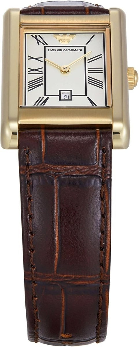 Emporio Armani Gino White Dial Brown Leather Strap Watch for Men - AR11665