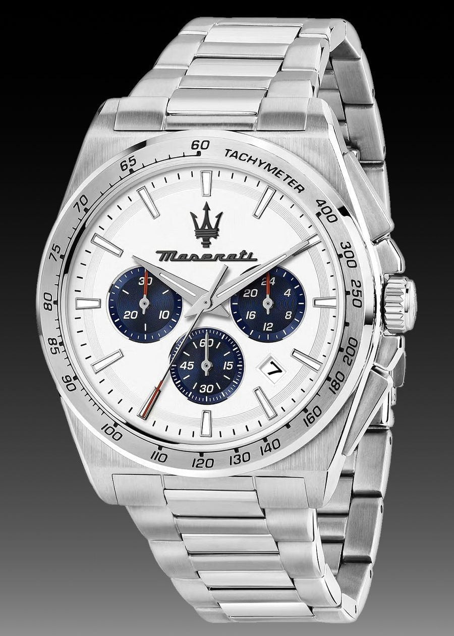 Maserati Velocità Chronograph White Dial Silver Steel Strap Watch for Men - R8873652007