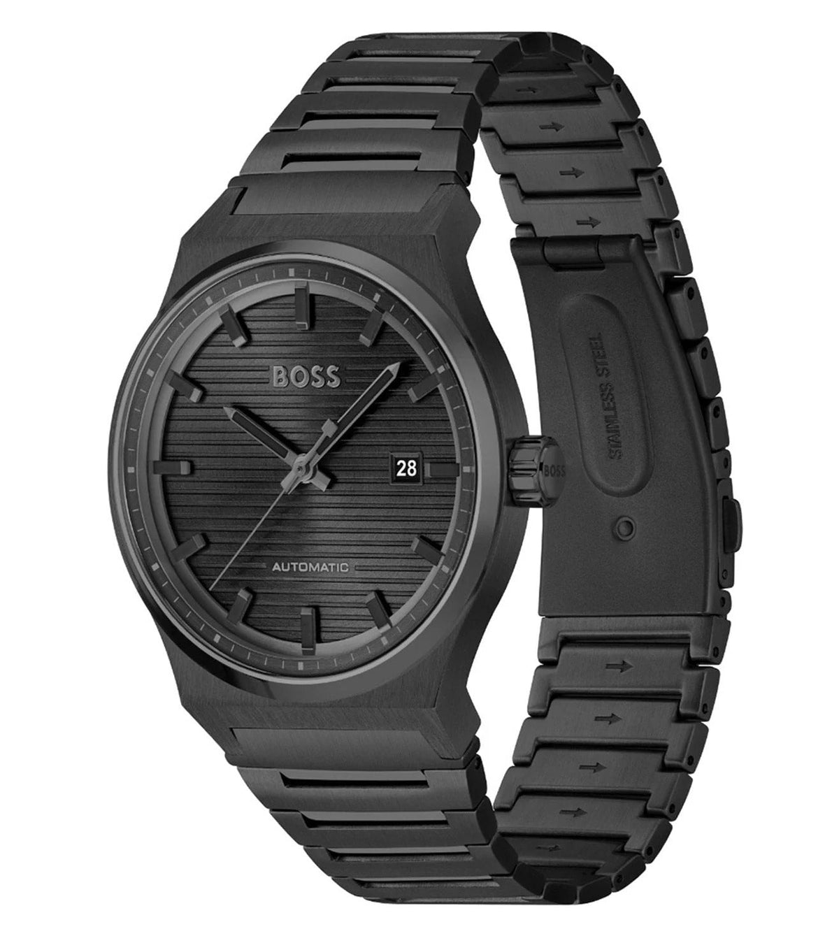Hugo Boss Candor Automatic Black Dial Black Steel Strap Watch for Men - 1514120