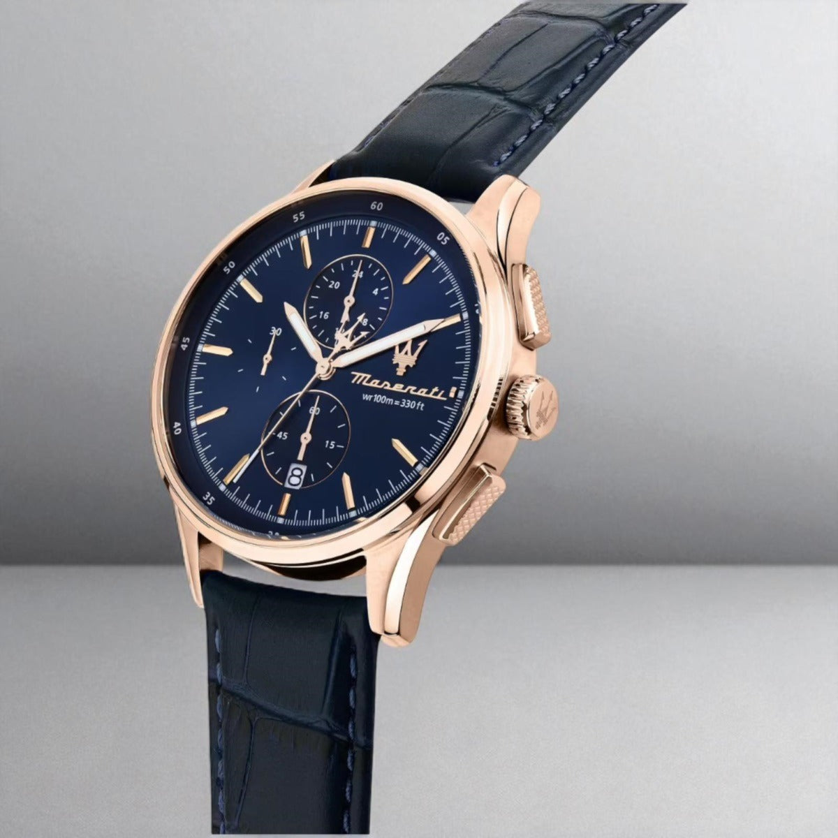 Maserati Sorpasso Chronograph Blue Dial Blue Leather Strap Watch for Men - R8871624009