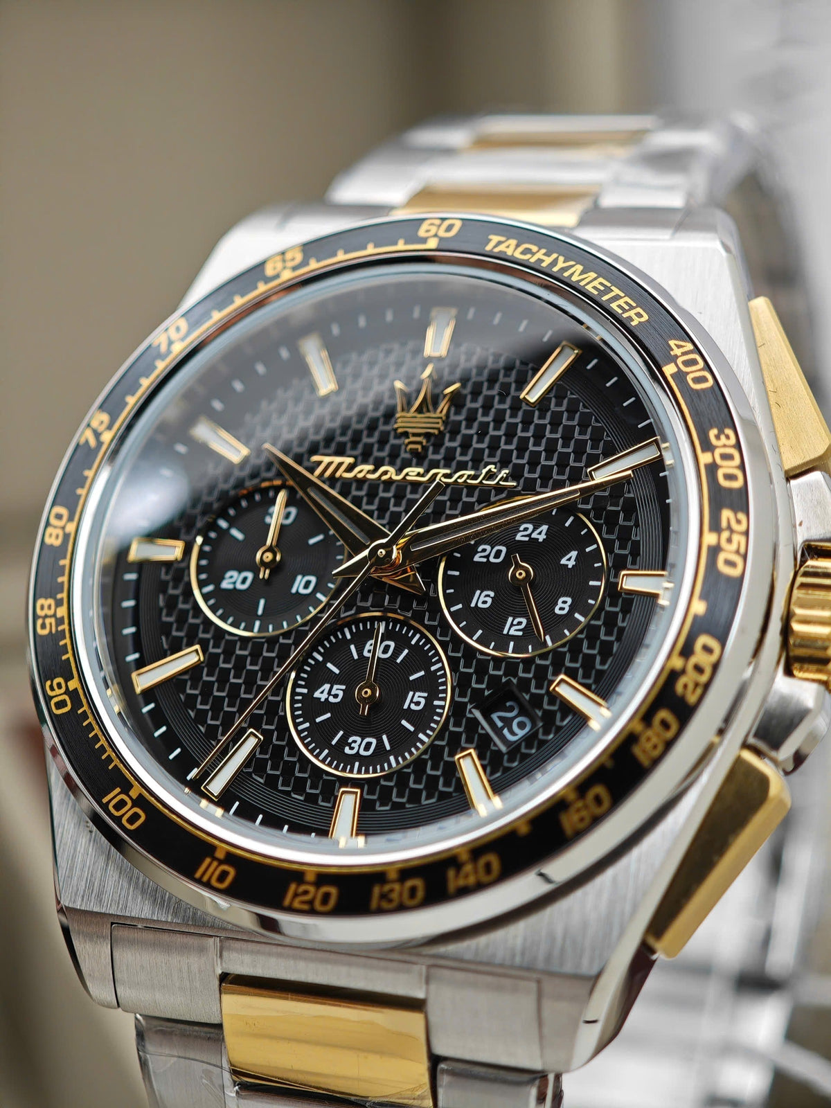 Maserati Velocità Chronograph Black Dial Two Tone Steel Strap Watch for Men - R8873652003