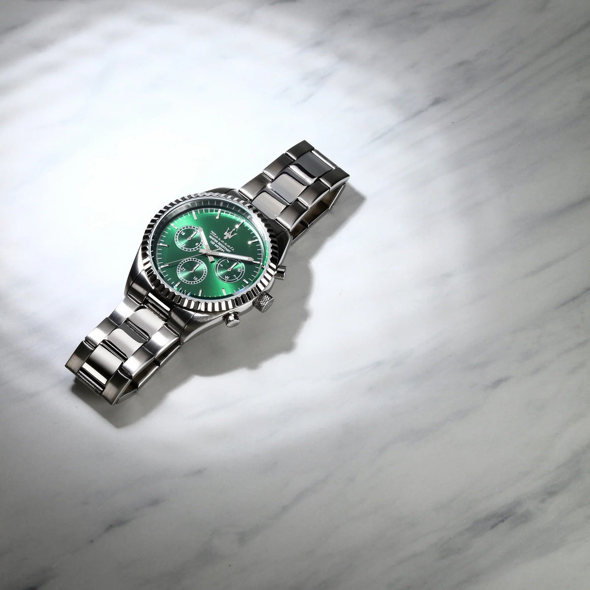 Maserati Competizione Chronograph Green Dial Silver Steel Strap Watch for Men - R8853100044