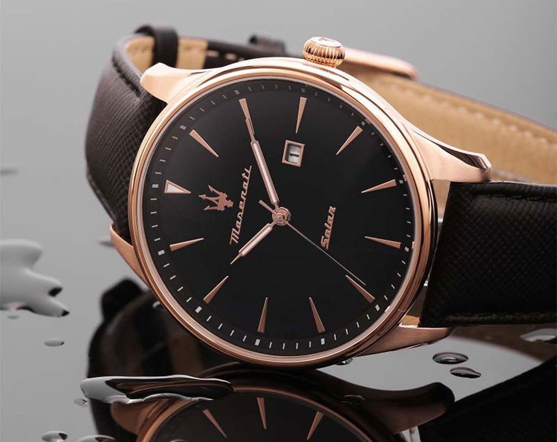 Maserati Tradizione Chronograph Black Dial Black Leather Strap Watch for Men - R8871646001