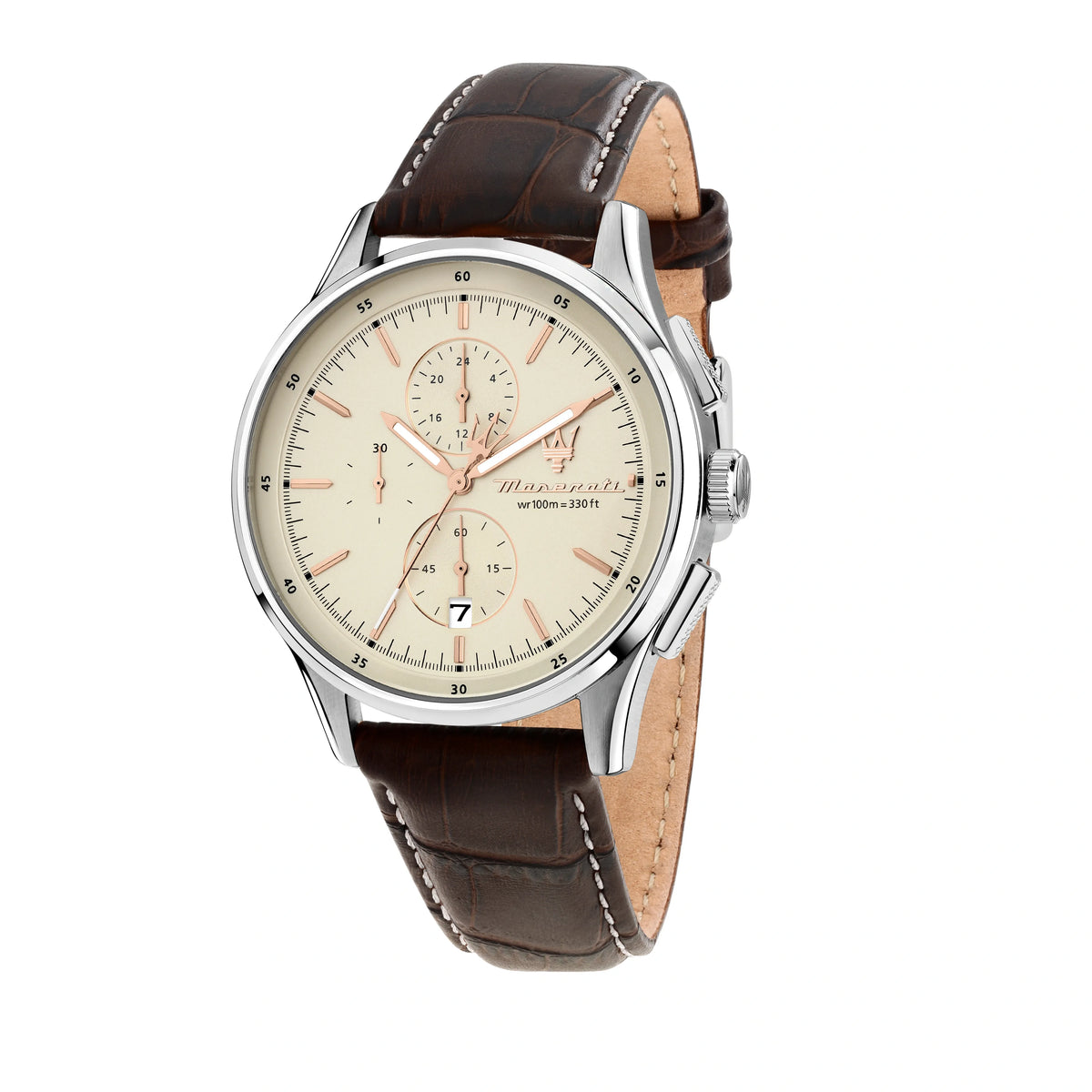 Maserati Sorpasso Chronograph White Dial Brown Leather Strap Watch for Men - R8871624010