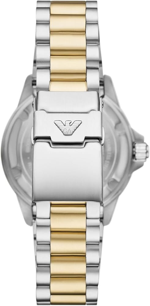 Emporio Armani Sea Explorer Black Dial Two Tone Steel Strap Watch for Men - AR60089