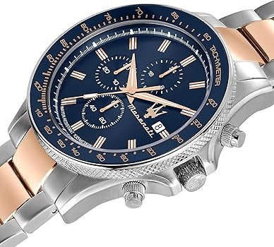 Maserati SFIDA Chronograph Blue Dial Two Tone Steel Strap Watch for Men - R8873640022