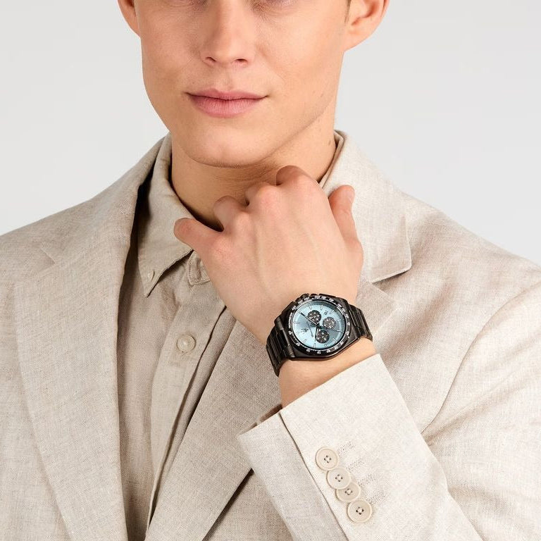 Maserati Velocità Chronograph Blue Dial Black Steel Strap Watch for Men - R8873652004