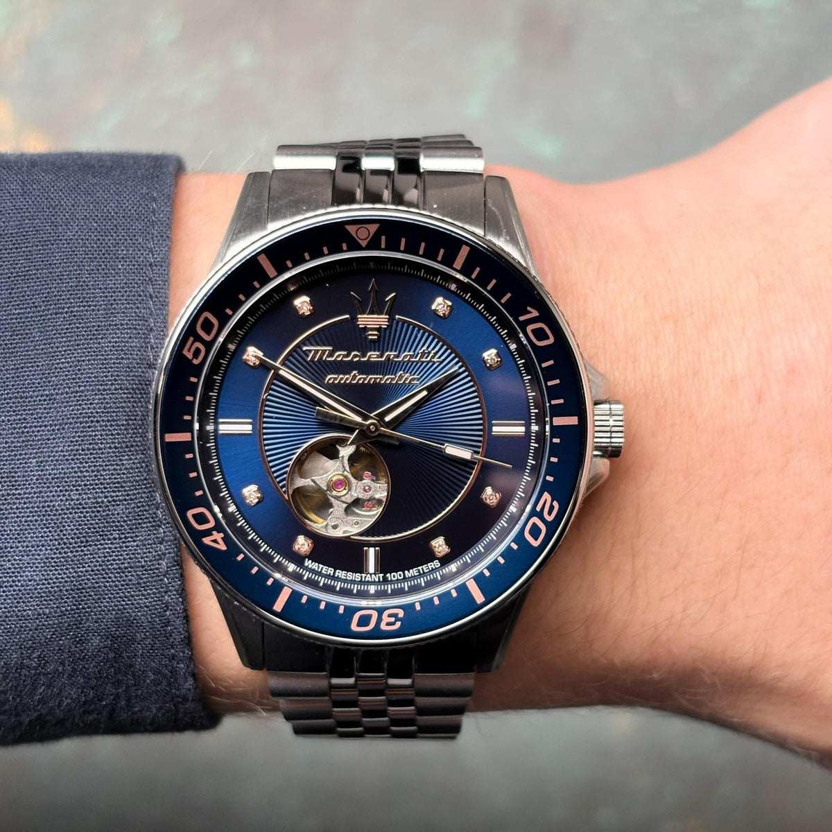 Maserati SFIDA Special Edition Automatic Blue Dial Silver Steel Strap Watch for Men - R8823140013
