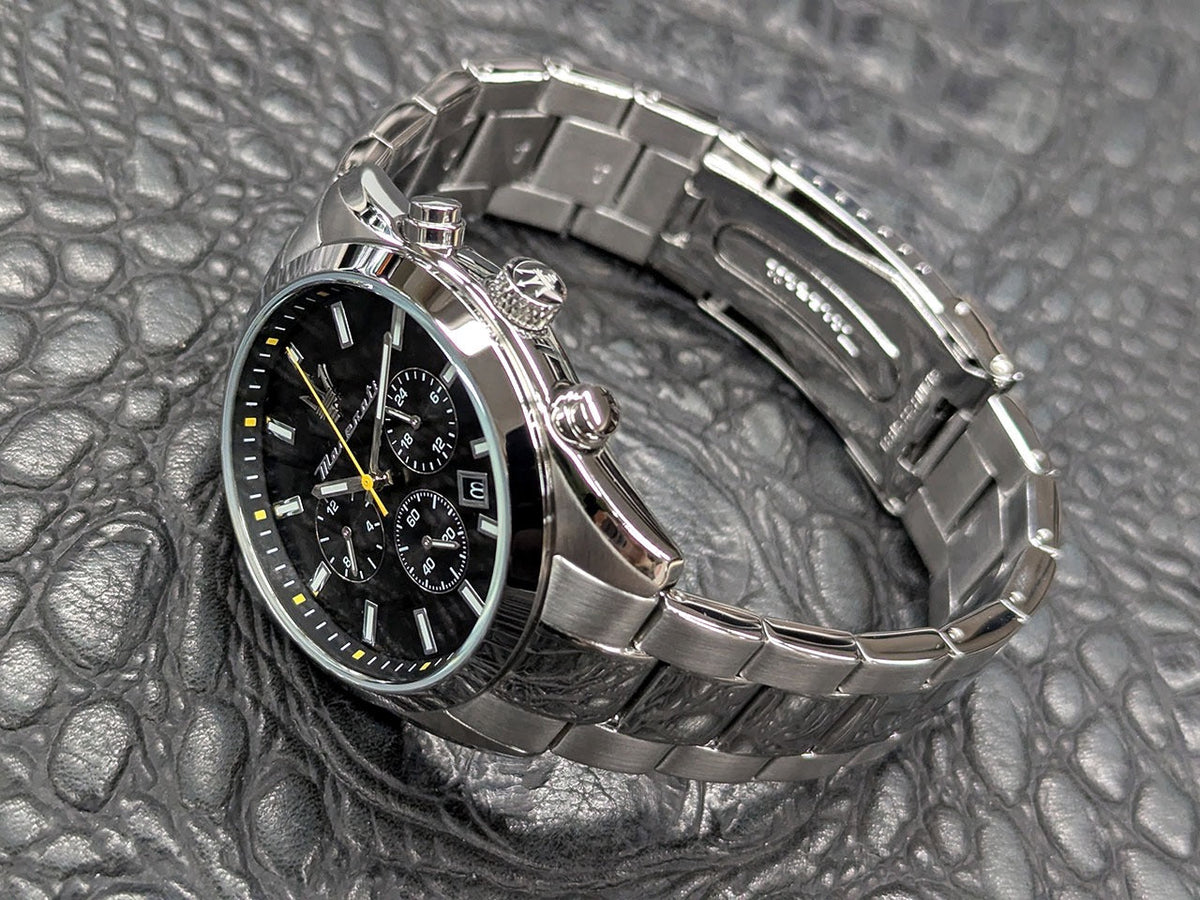 Maserati Attrazione Chronograph Black Dial Silver Steel Strap Watch for Men - R8853151010
