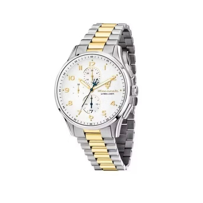 Maserati Sorpasso Chronograph White Dial Two Tone Steel Strap Watch for Men - R8873624003