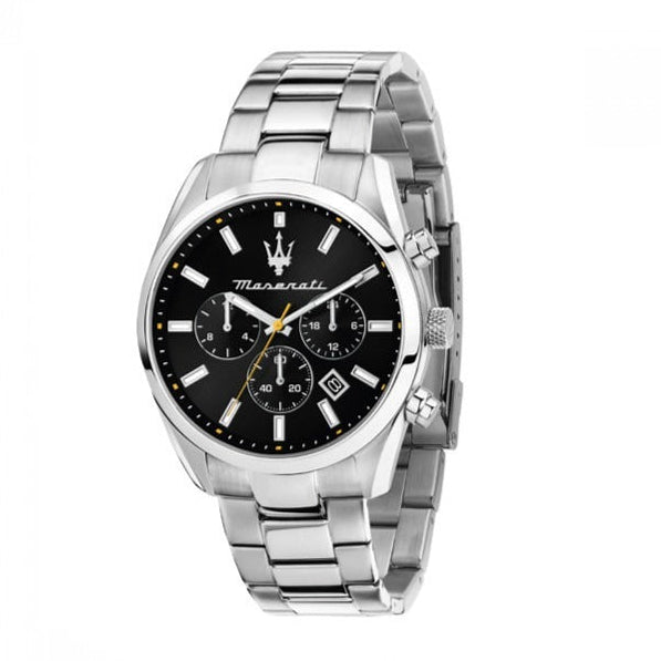 Maserati Attrazione Chronograph Black Dial Silver Steel Strap Watch for Men - R8853151010