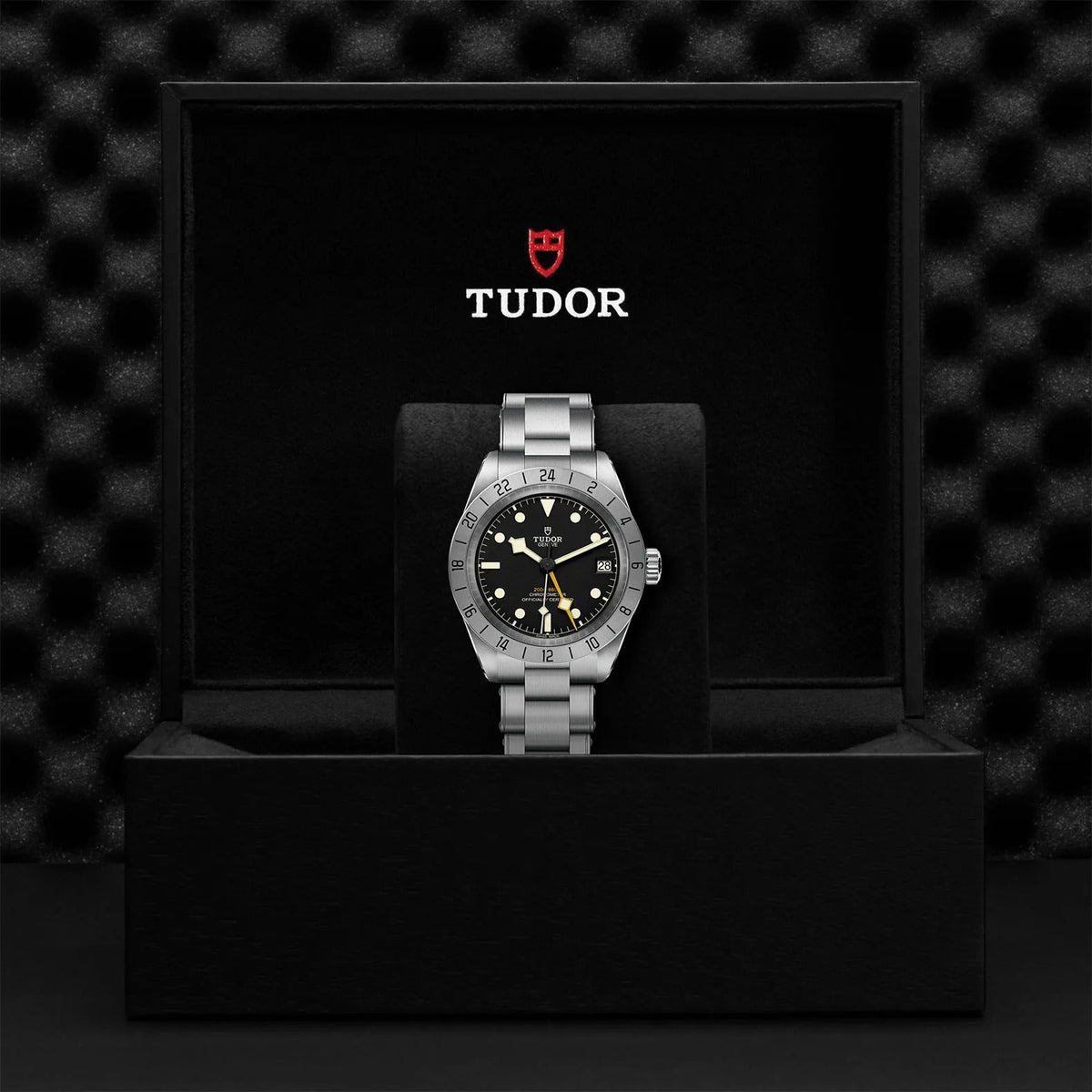 Tudor Black Bay Pro Black Dial Silver Steel Strap Watch for Men - M79470-0001