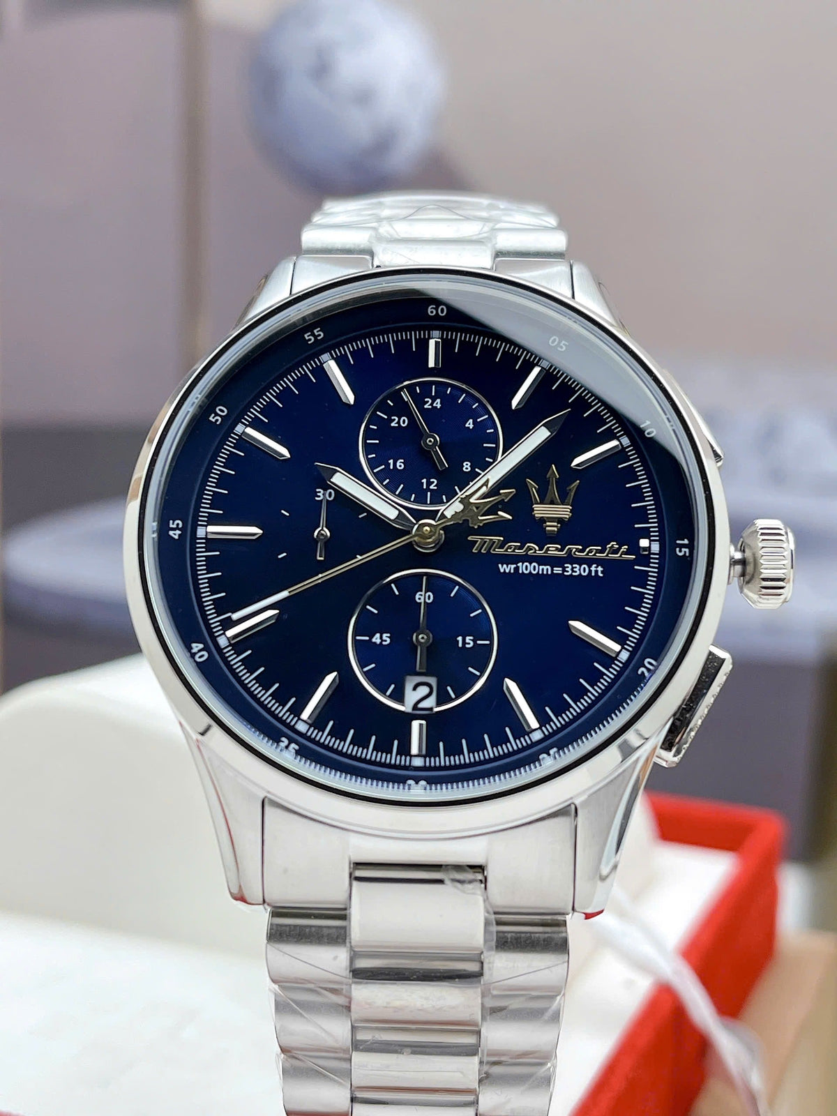 Maserati Sorpasso Chronograph Blue Dial Silver Steel Strap Watch for Men - R8873624004