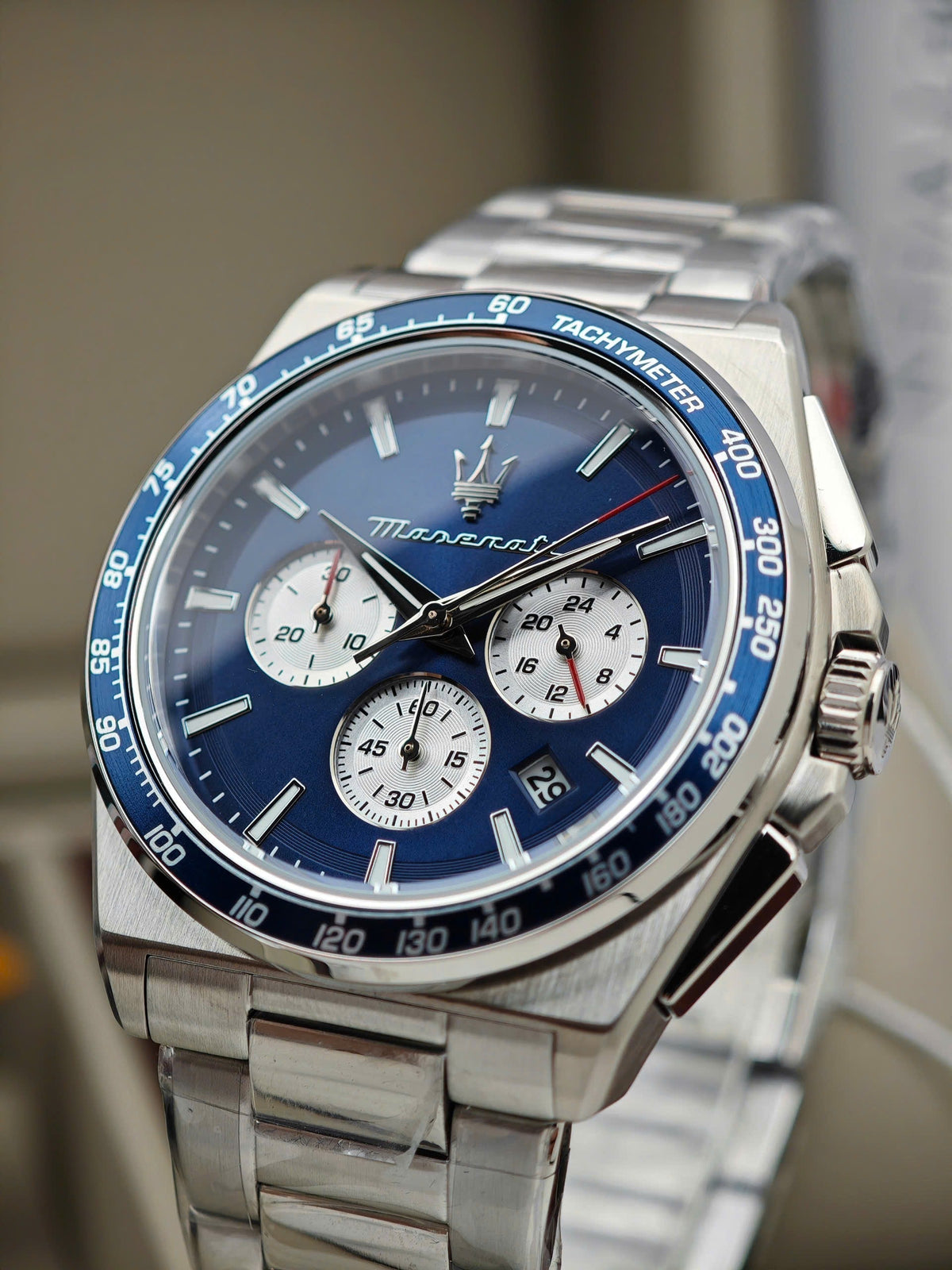 Maserati Velocità Chronograph Blue Dial Silver Steel Strap Watch for Men - R8873652005