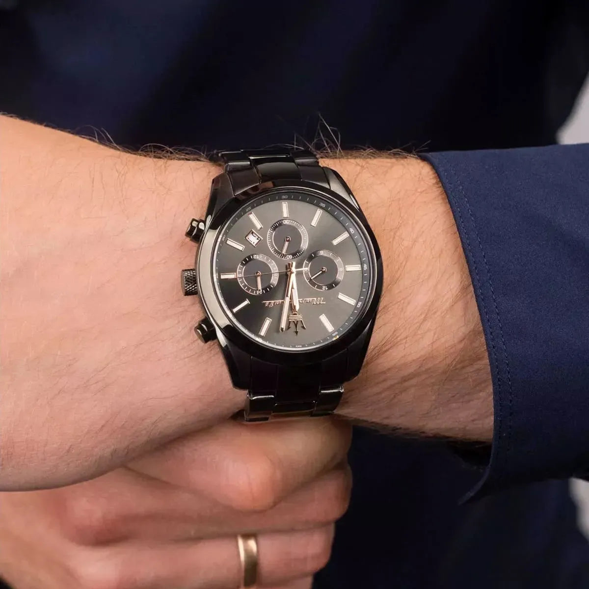 Maserati Attrazione Chronograph Black Dial Black Steel Strap Watch for Men - R8853151001