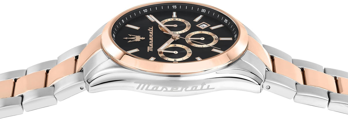 Maserati Attrazione Chronograph Black Dial Two Tone Steel Strap Watch for Men - R8853151002
