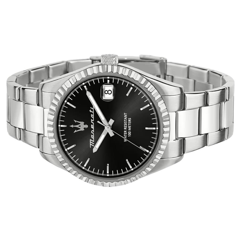 Maserati Competizione Black Dial Silver Steel Strap Watch for Men - R8853100028