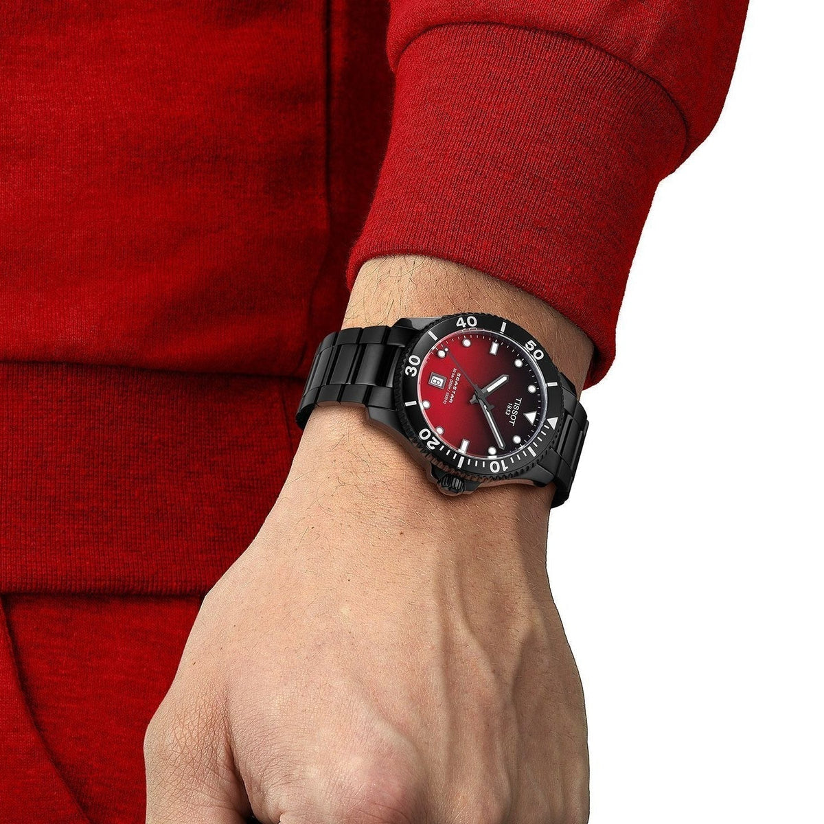 Tissot Seastar 1000 Red Dial Black Steel Strap Watch for Men - T120.410.33.421.00