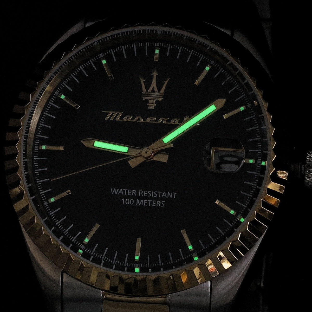 Maserati Competizione Black Dial Two Tone Steel Strap Watch for Men - R8853100042