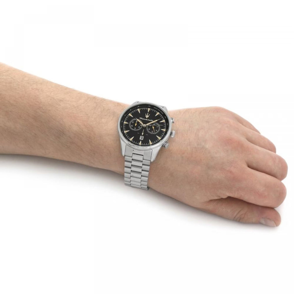 Maserati Tradizione Chronograph Black Dial Silver Steel Strap Watch for Men - R8873646004