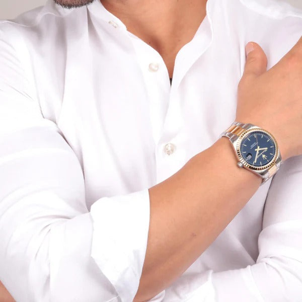 Maserati Competizione Blue Dial Two Tone Steel Strap Watch for Men - R8853100027