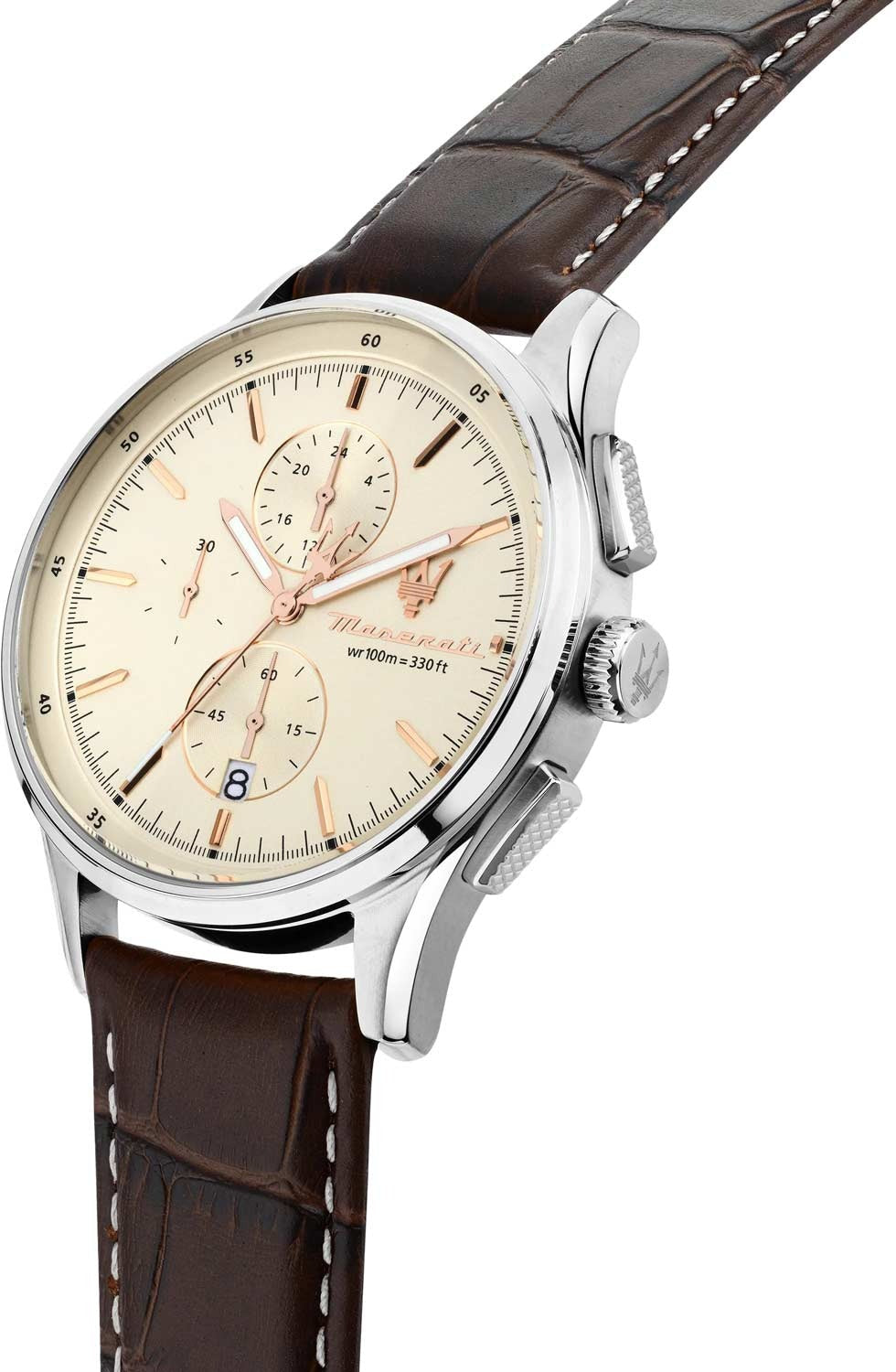 Maserati Sorpasso Chronograph White Dial Brown Leather Strap Watch for Men - R8871624010