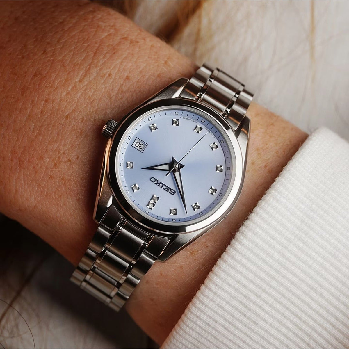 Seiko Diamond Blue Dial Silver Steel Strap Watch for Women - SUR581P1