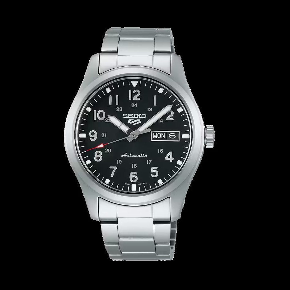 Seiko 5 Sports Flieger Automatic Black Dial Silver Steel Strap Watch for Men - SRPH27K1