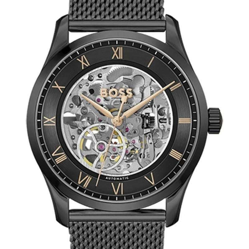 Hugo Boss Principle Skeleton Grey Dial Grey Mesh Strap Watch for Men - 1514255