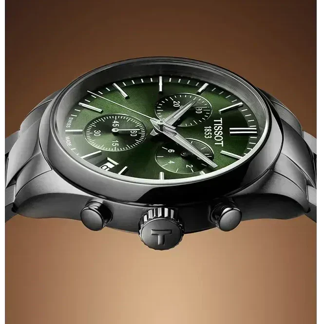 Tissot PR 100 Chronograph Green Dial Silver Steel Strap Watch for Men - T150.417.11.091.00