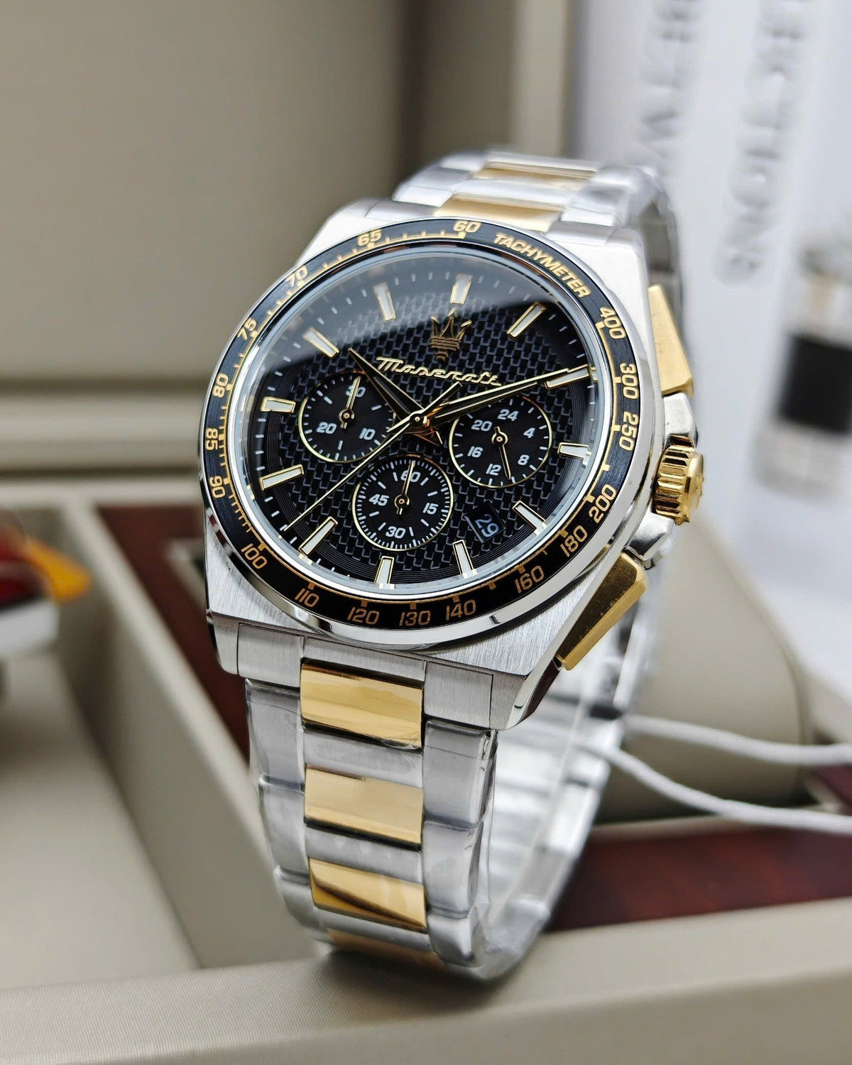 Maserati Velocità Chronograph Black Dial Two Tone Steel Strap Watch for Men - R8873652003