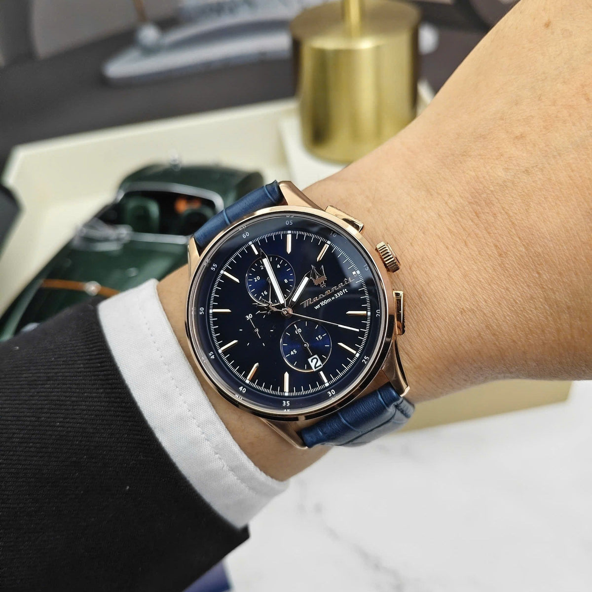 Maserati Sorpasso Chronograph Blue Dial Blue Leather Strap Watch for Men - R8871624009