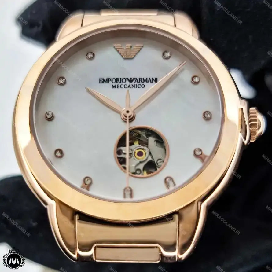 Emporio Armani Mia Meccanico Mother of Pearl Dial Rose Gold Steel Strap Watch for Women - AR60072