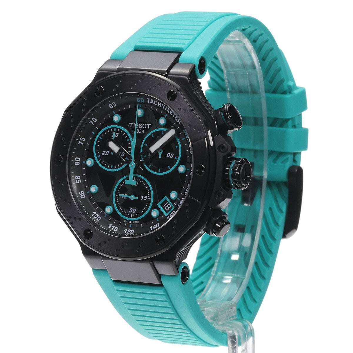 Tissot T Race Chronograph Black Dial Green Rubber Strap Watch for Men - T141.417.37.051.01