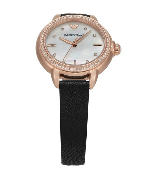 Emporio Armani Mia Mother of Pearl Dial Black Leather Strap Watch for Women - AR11598