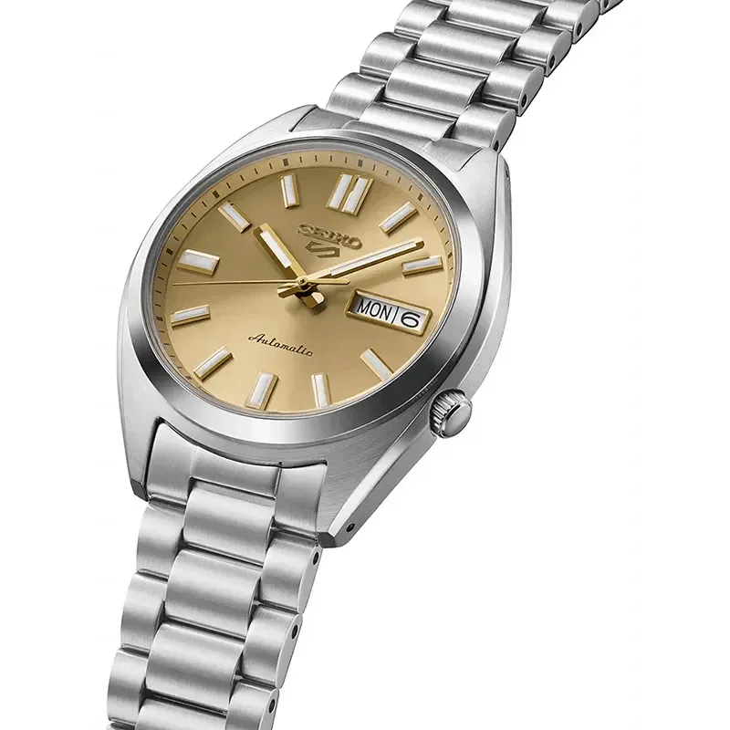 Seiko 5 Sports SNXS Automatic Gold Dial Silver Steel Strap Watch for Men - SRPL59K1