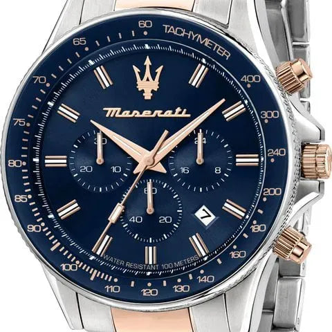 Maserati SFIDA Chronograph Blue Dial Two Tone Steel Strap Watch for Men - R8873640022